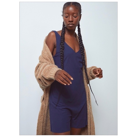 Nwot LUNYA Cool Cotton Short Sleeveless Loungewear Romper Deep Blue - Picture 3 of 9